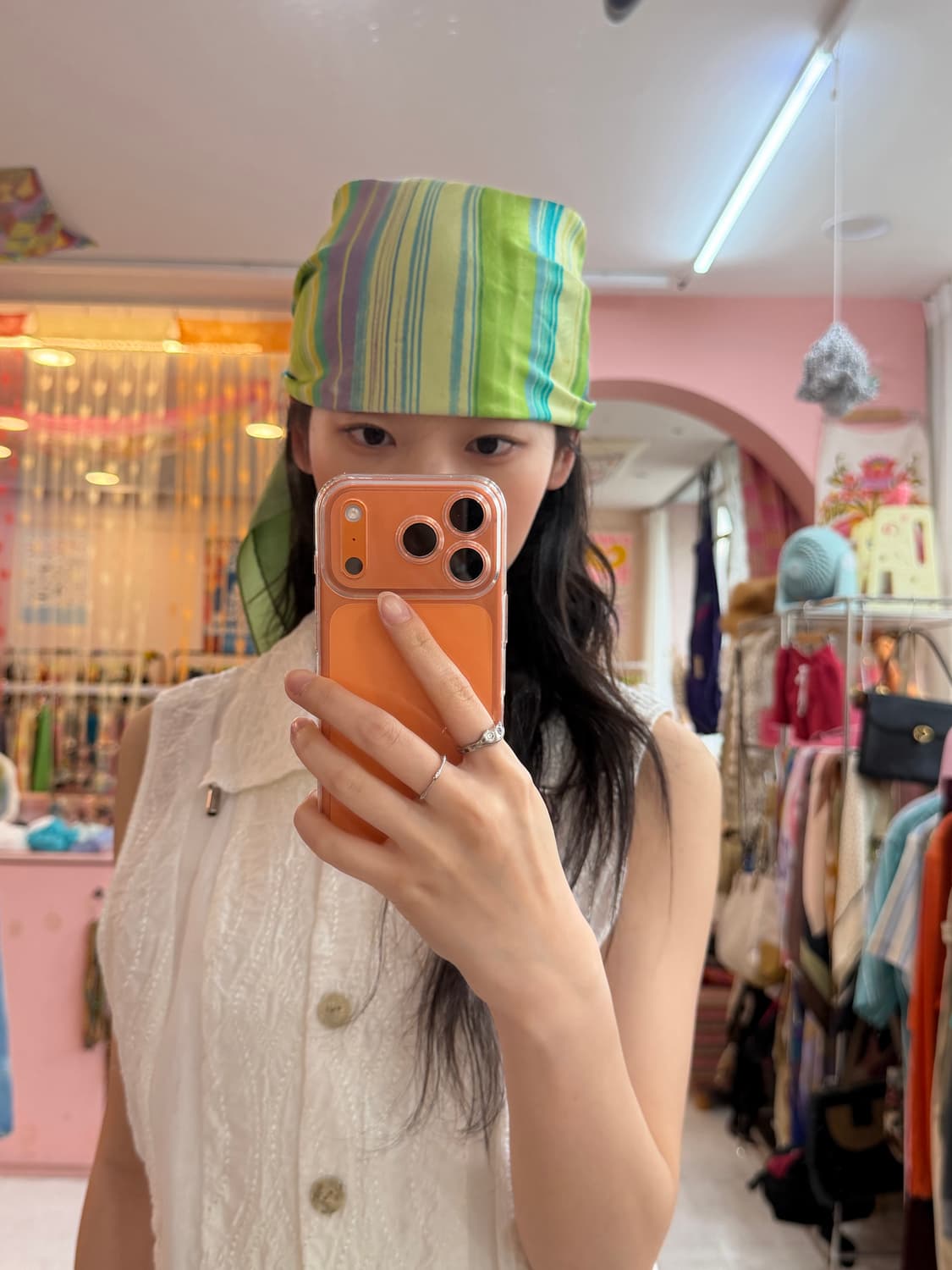 빈티지 에스닉 그린 스트라이프 스카프 상품이미지1