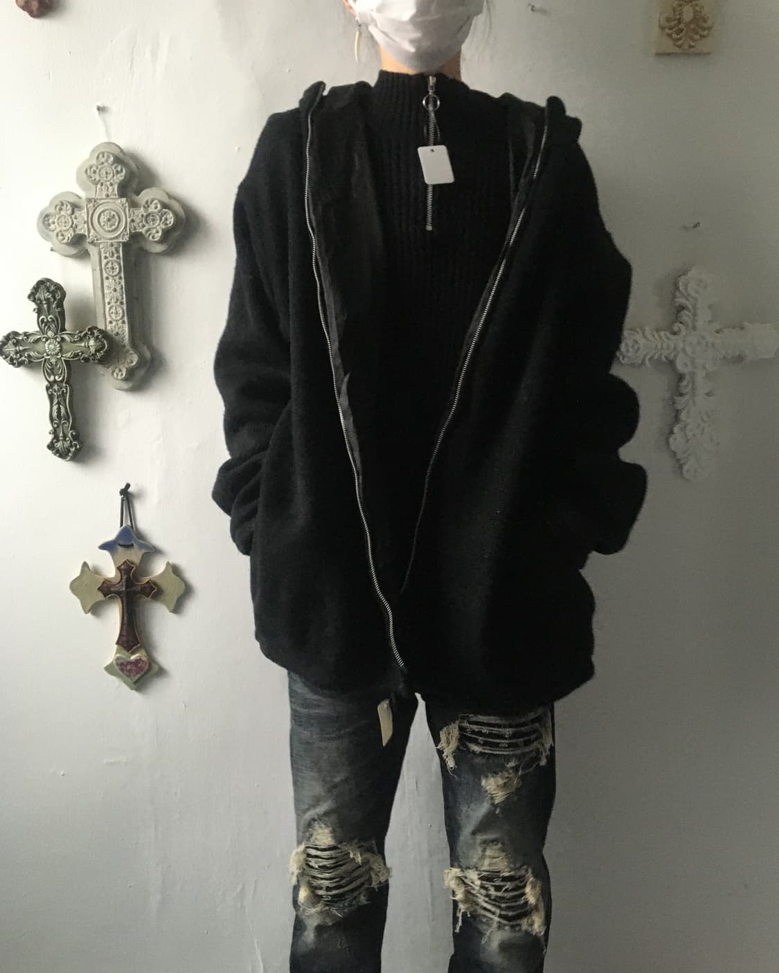 Lettering pattern hood zip up 상품이미지7