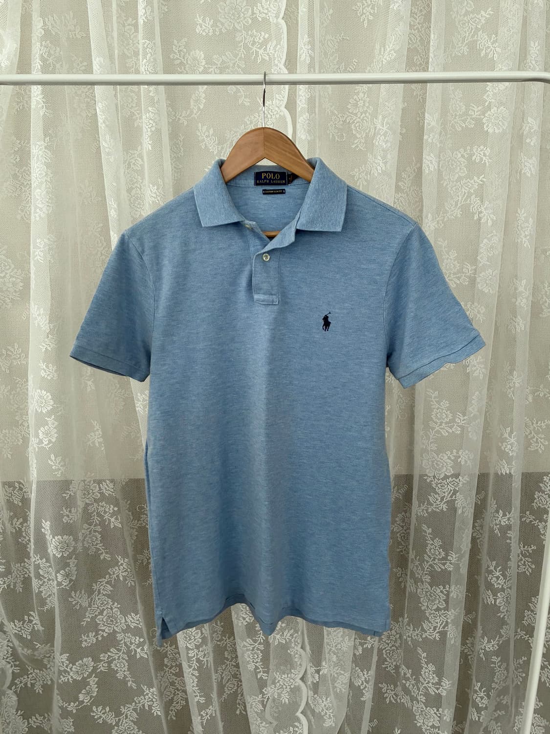 M) 폴로 랄프로렌 커스텀핏 반팔 카라 티셔츠 블루 상품이미지1