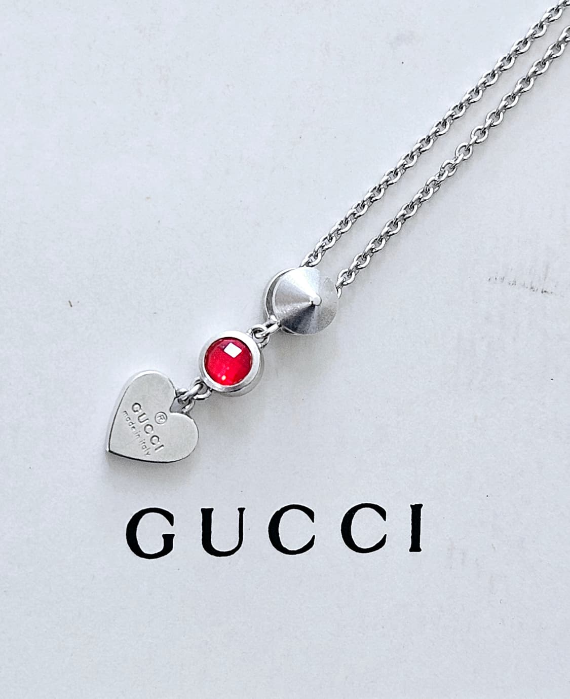 구찌 하트 레드스톤 실버 목걸이 (정품 / 풀세트) 상품이미지2