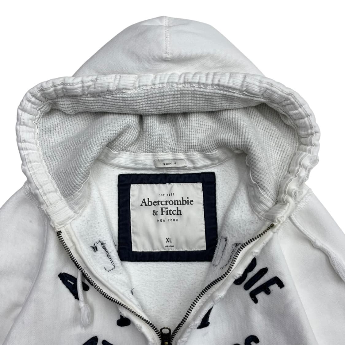 아베크롬비 네이비 센터로고 화이트 후드집업 XL 상품이미지5