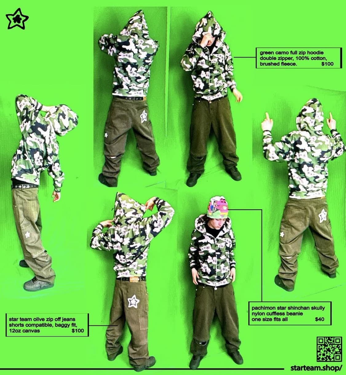 Star team olive zip off baggy jeans 상품이미지1
