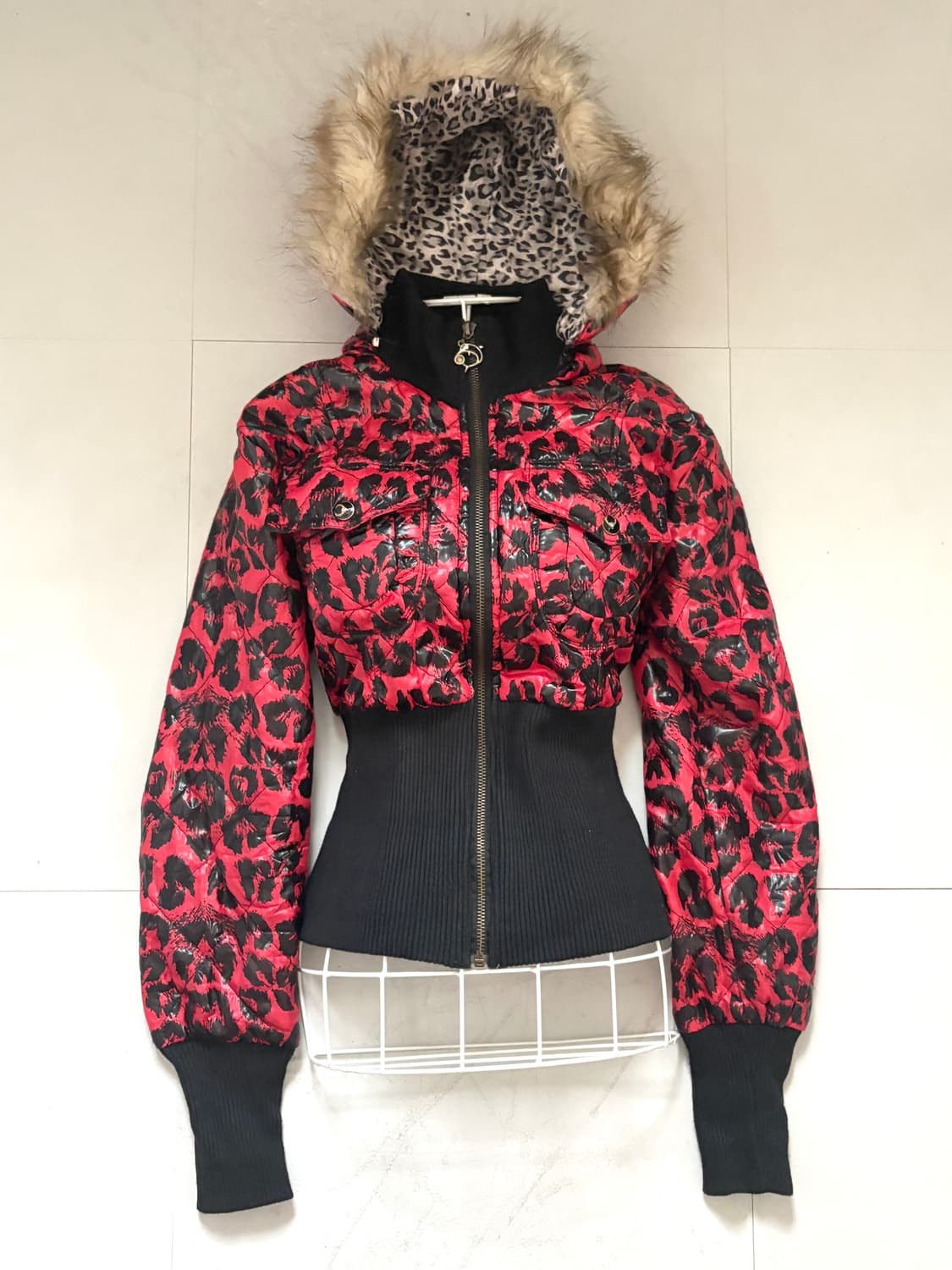 • Red Leopard Fur Quilting Zip-Up Jacket 상품이미지1