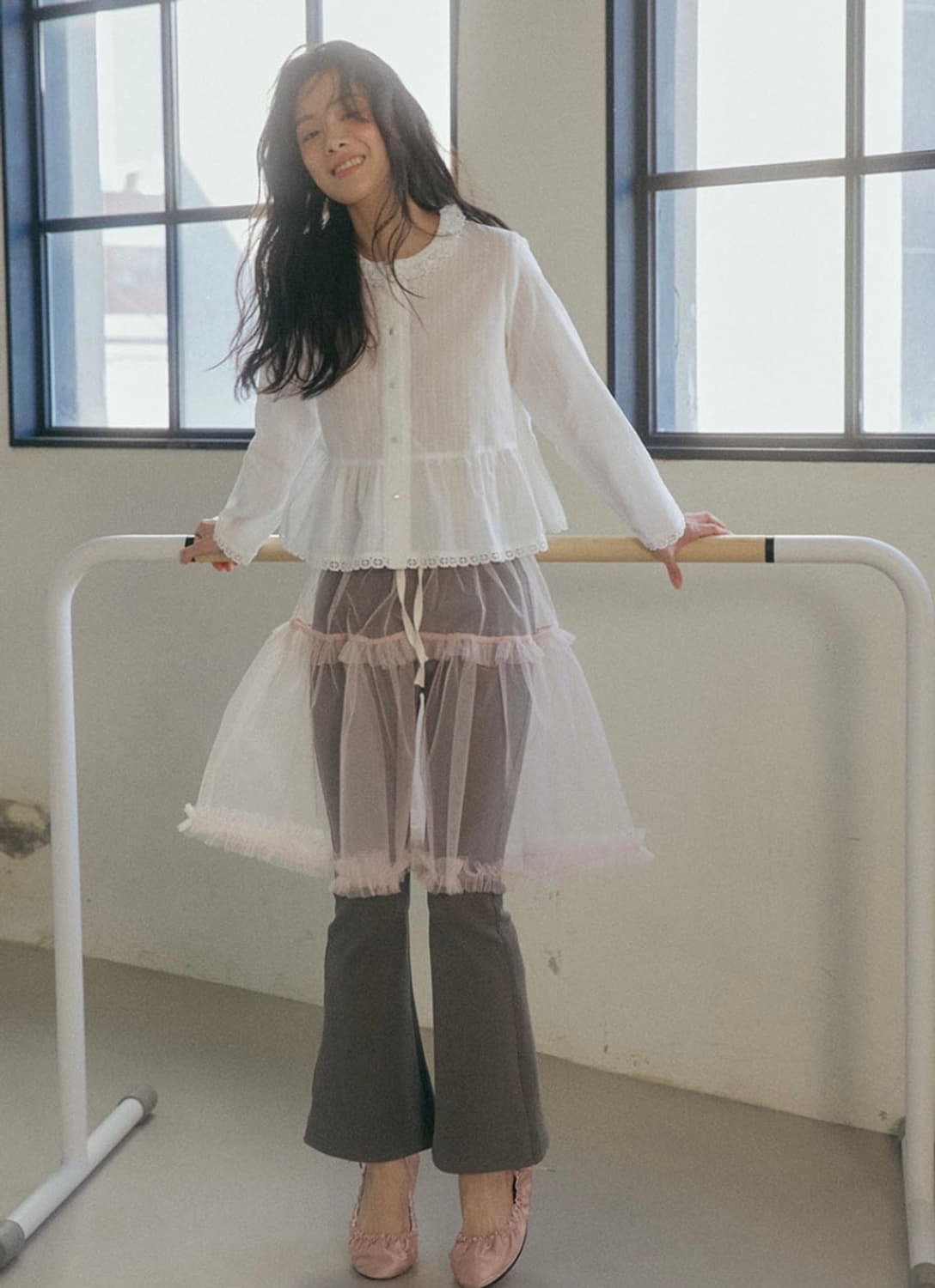 새상품) 호쿠스포쿠스 sonnet 레이스 아사 면 셔츠 상품이미지5