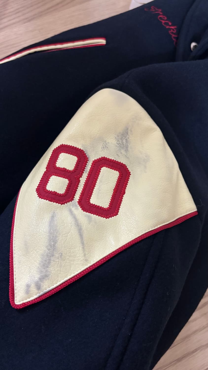 Freckle leather shoulder varsity jacket 상품이미지5