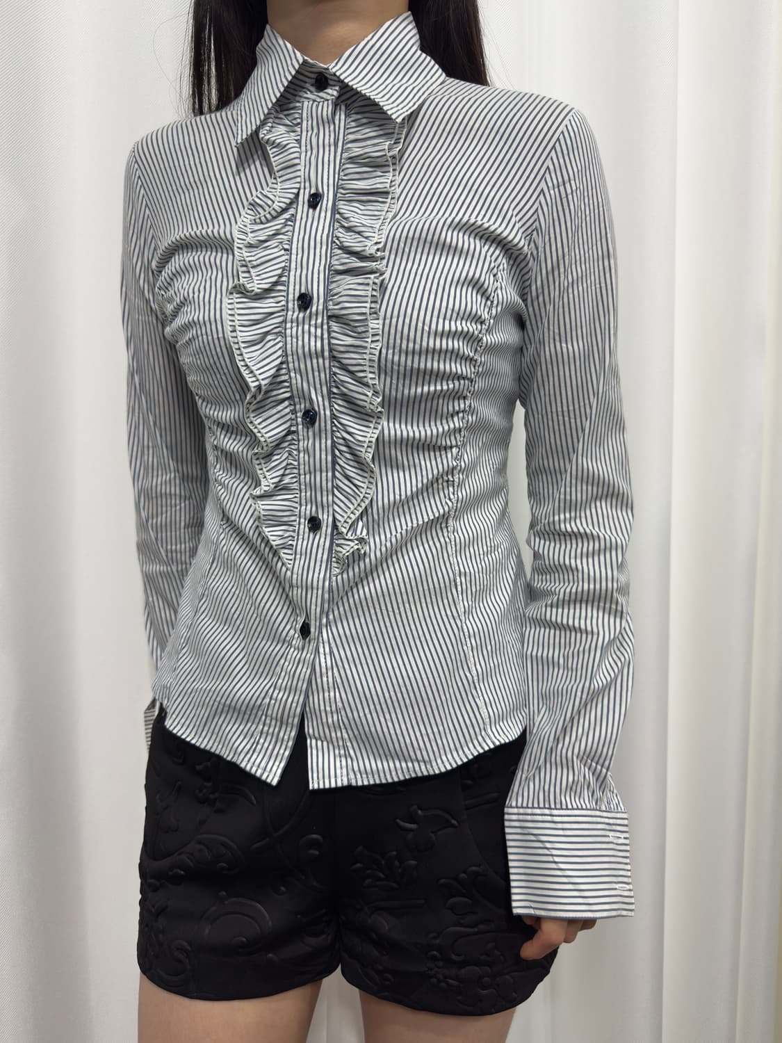 stripe frill slim shirt 상품이미지2