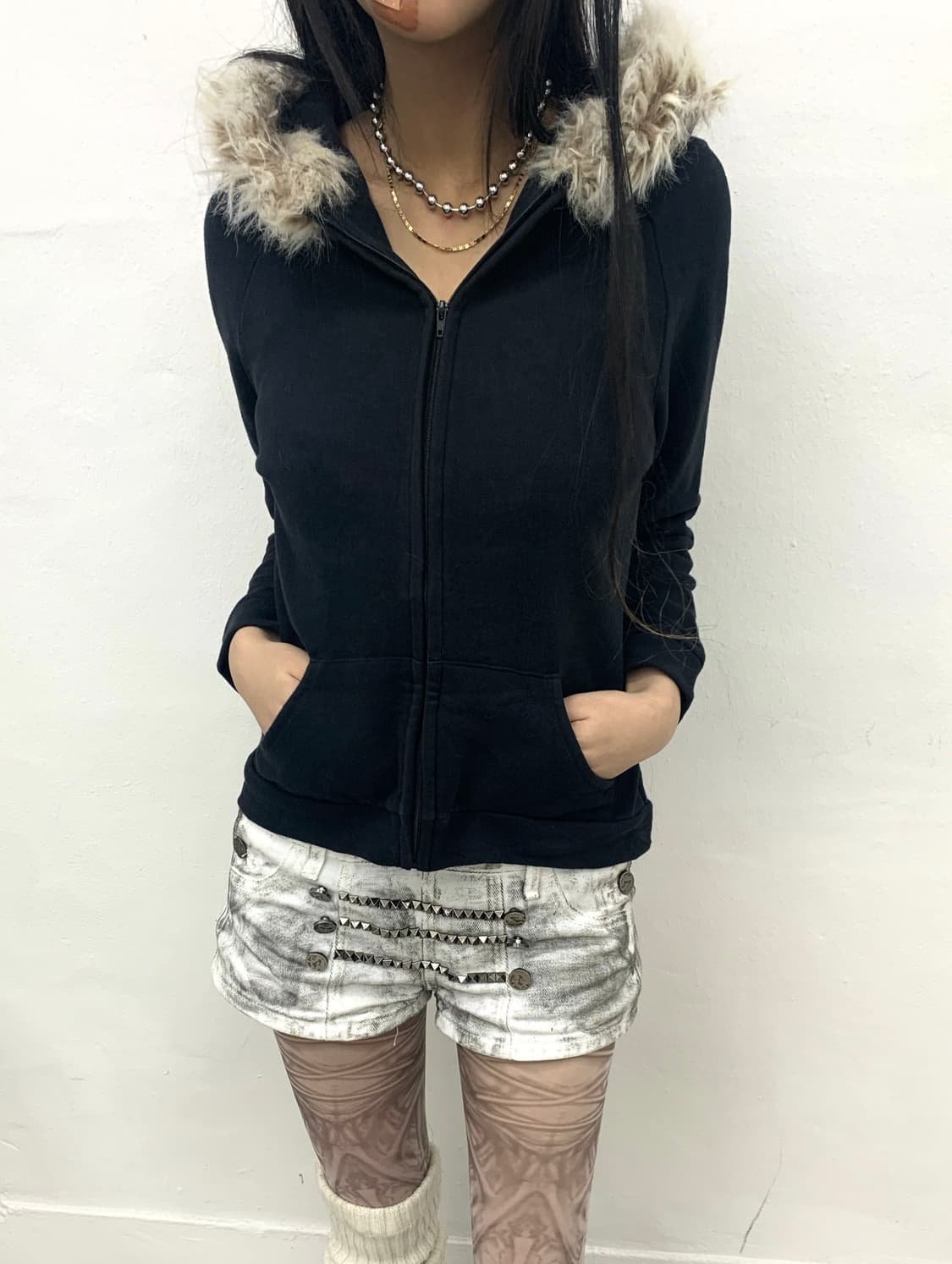 Fur hood navy hoodie 상품이미지1