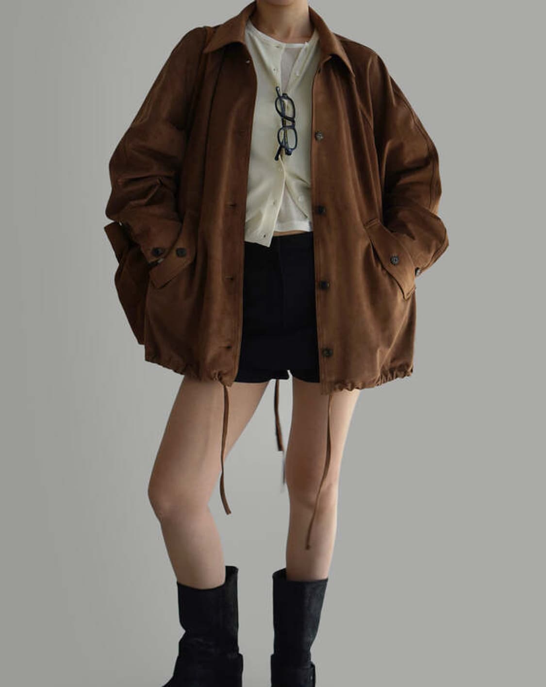 라룸 빈티지 프렌치 스웨이드 오버핏 스트링 브라운 자켓 F 상품이미지2