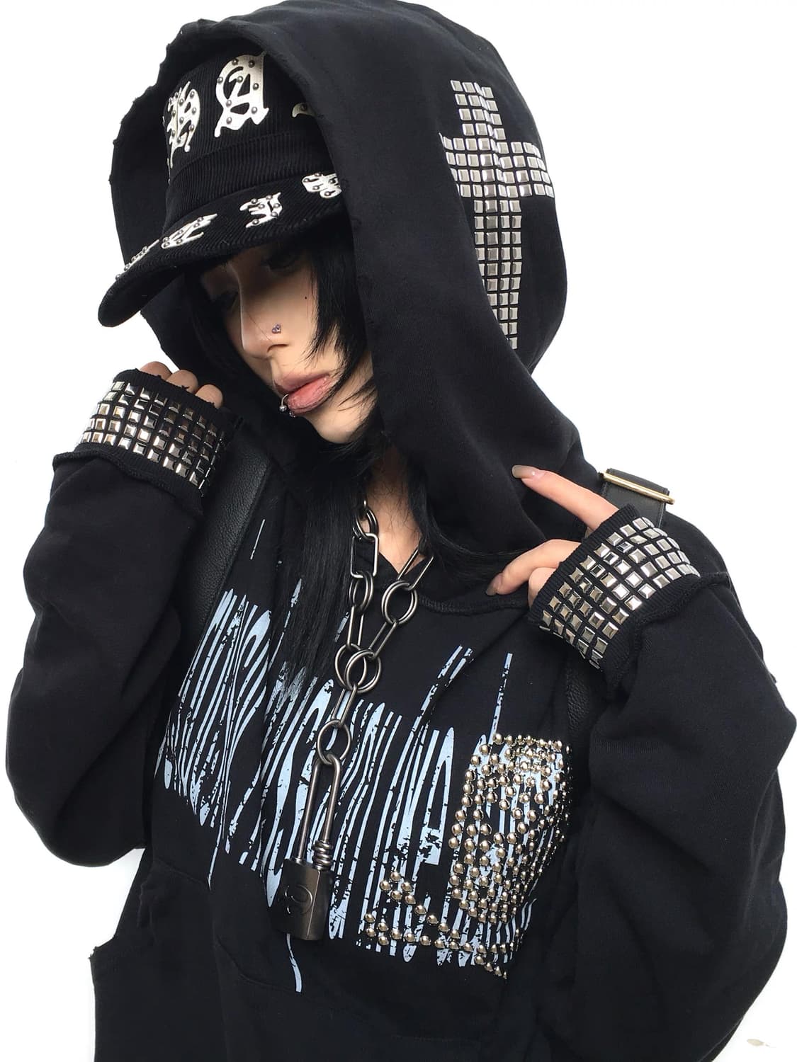 스터드 크로스 오버핏 후드 상품이미지1