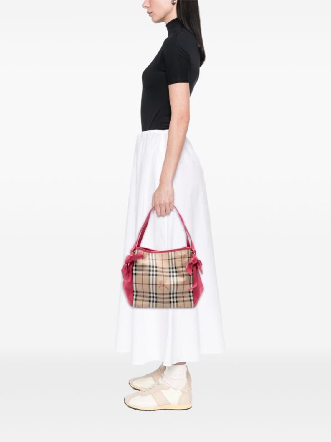 버버리 핑크 헤이마켓 체크 리본 토트백 상품이미지2