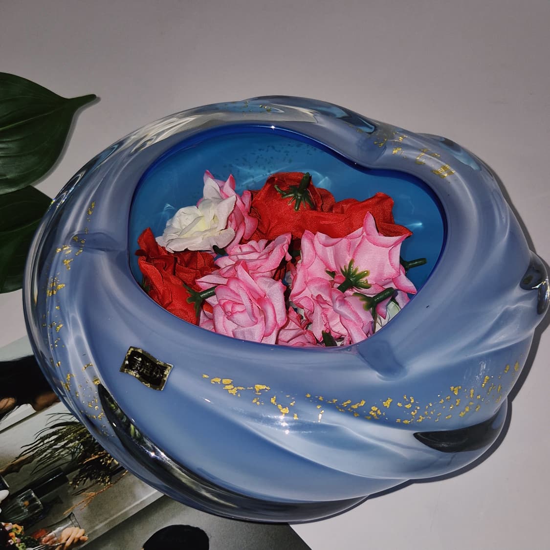 80s 이와츠 핸드블로운 스윌 아쿠아 금박 화병 상품이미지8