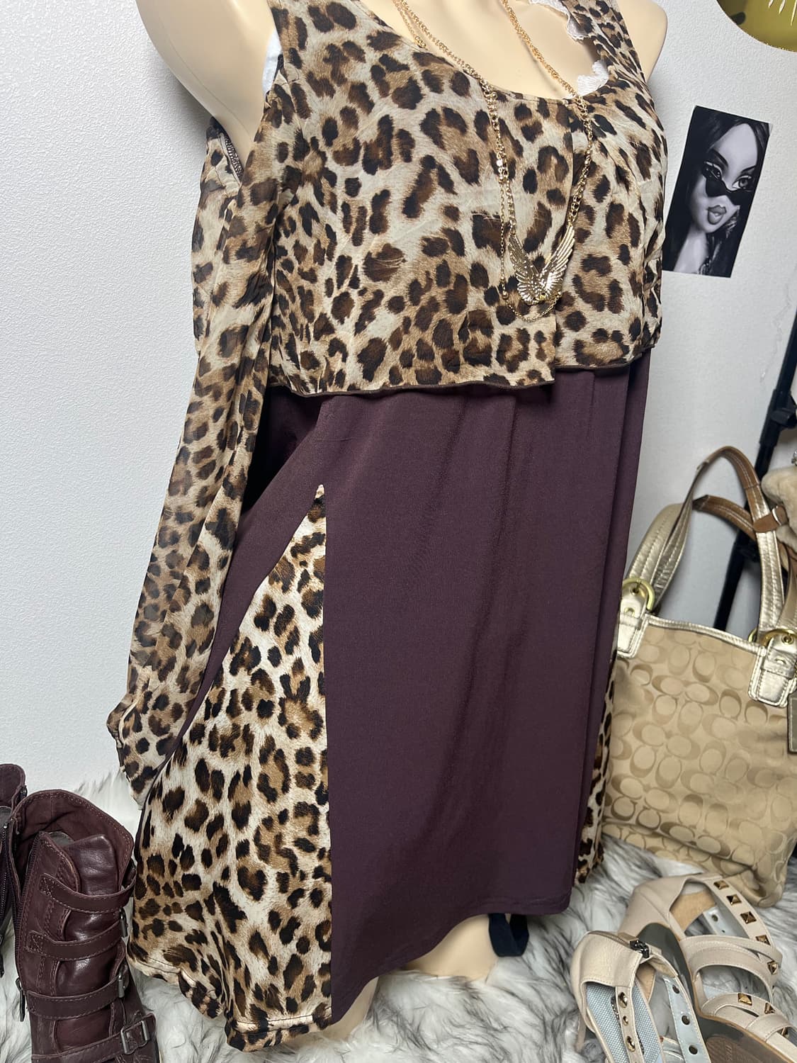 D.I.A 오프숄더 호피 긴팔 원피스 상품이미지3