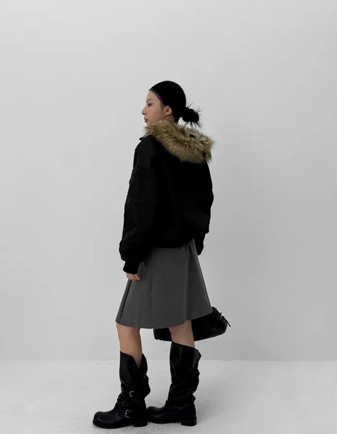 블랙업 누닐 퍼트리밍 후드 점퍼 블랙 퍼후드 상품이미지3