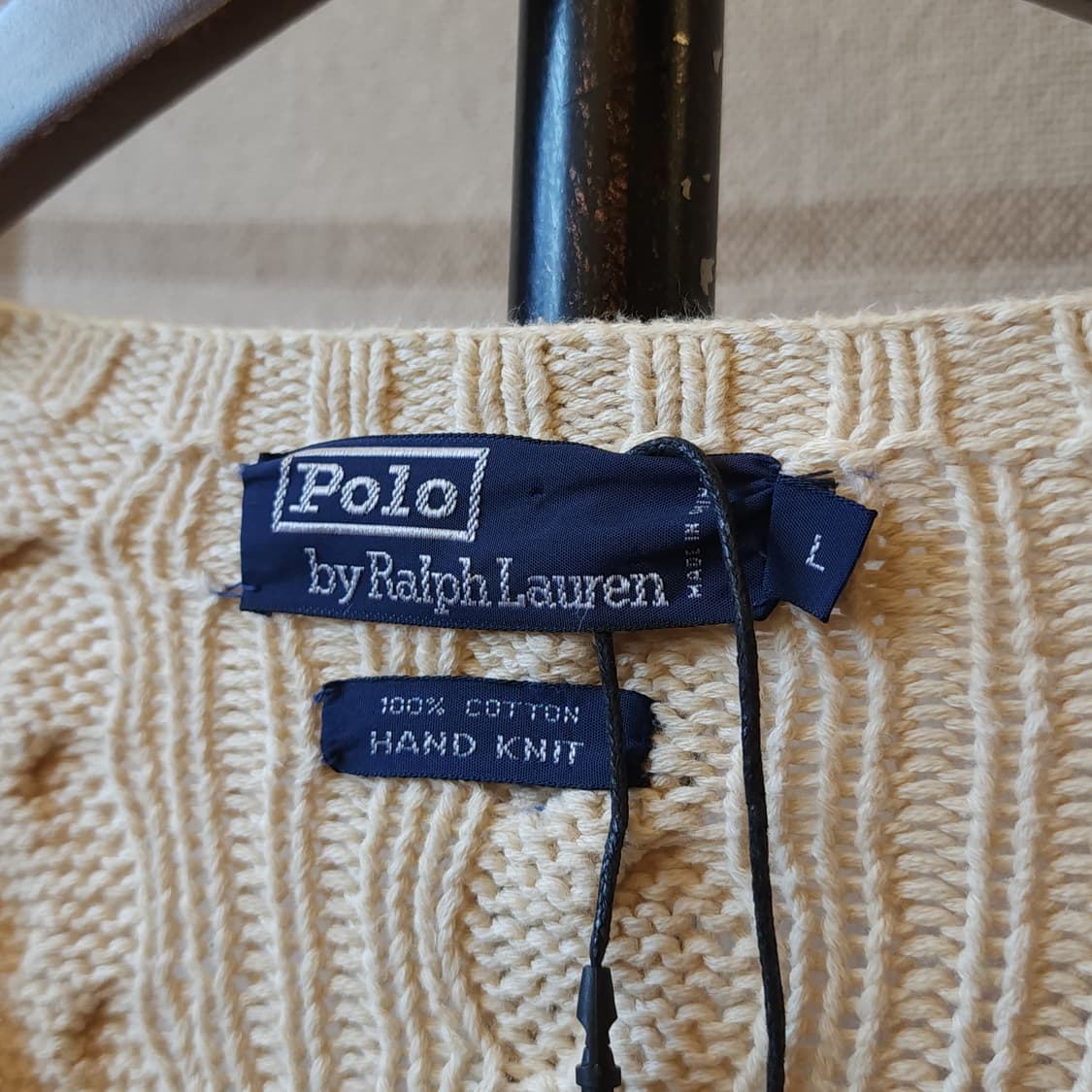 90s 폴로 랄프로렌 브이넥 코튼 케이블 핸드니트 L 상품이미지6
