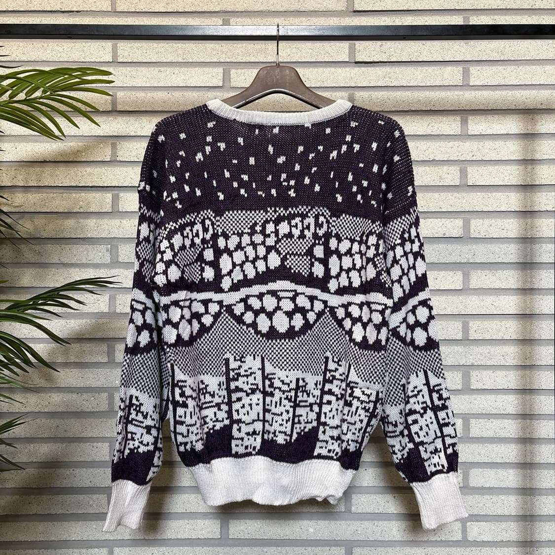 JPN VINTAGE 보타니컬 자카드 니트 그레이프 모티브 디테일 퍼플 상품이미지3