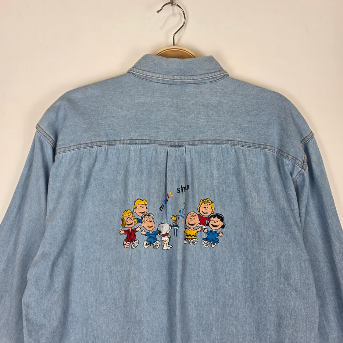 90's 올드 피넛츠 스누피 자수 데님셔츠 상품이미지5