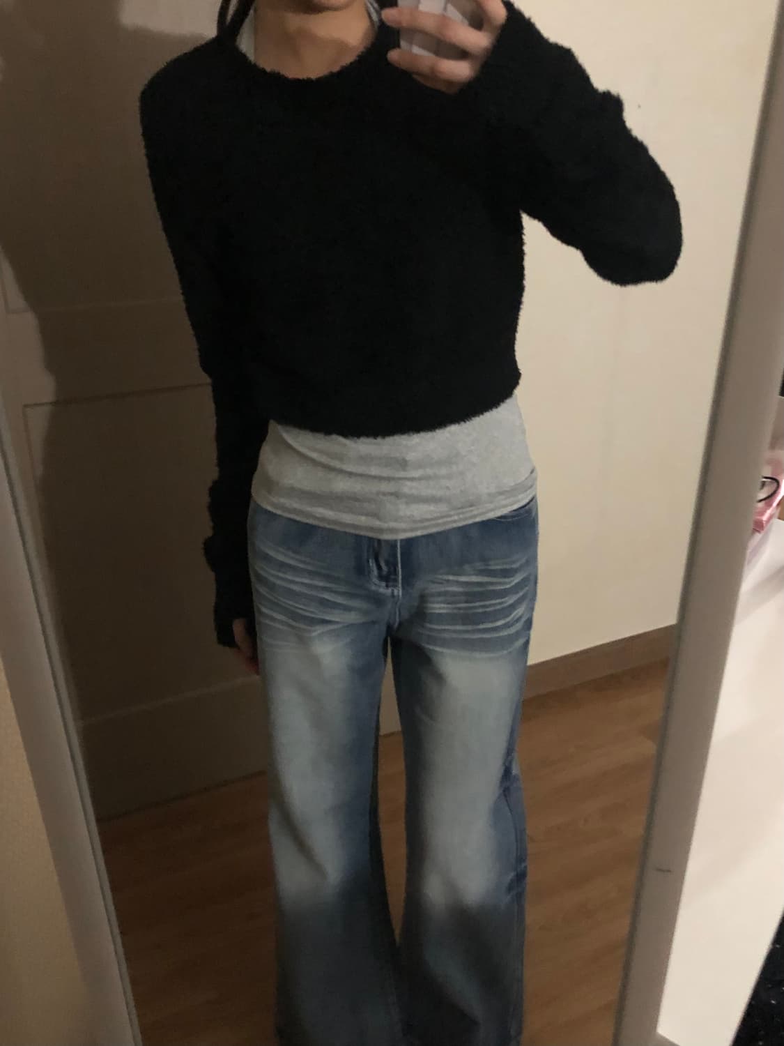 핑거홀(핸드워머) 니트 블랙 상품이미지4