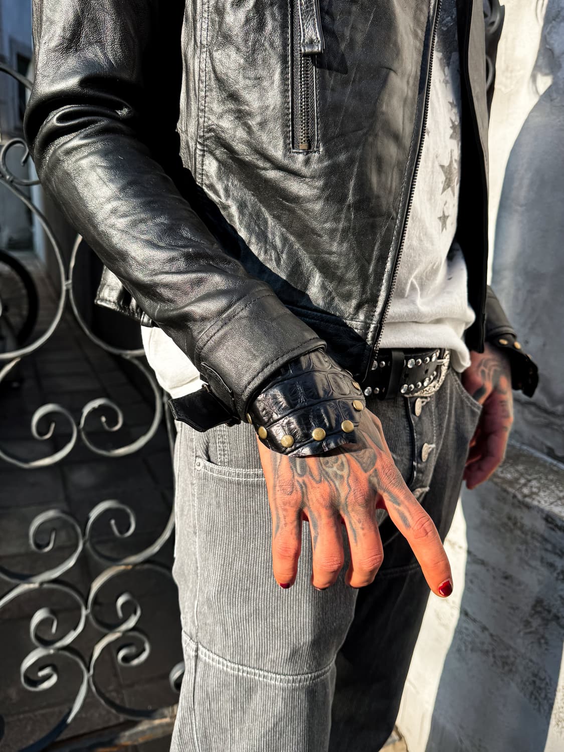 Crocodile Embossed Leather Rider Jacket  상품이미지4