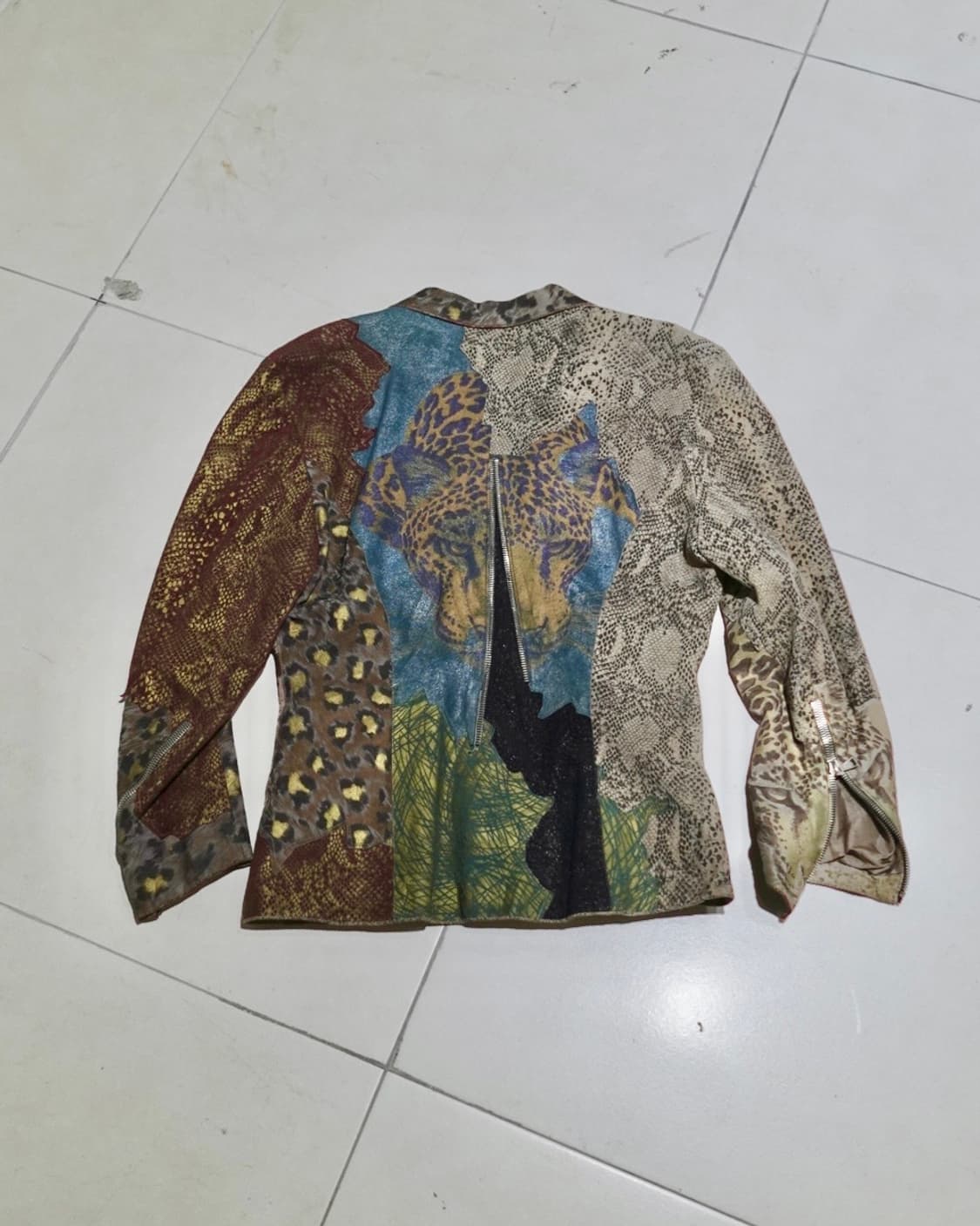 80s 로베르토 카발리 레더 패치워크 자켓 상품이미지3