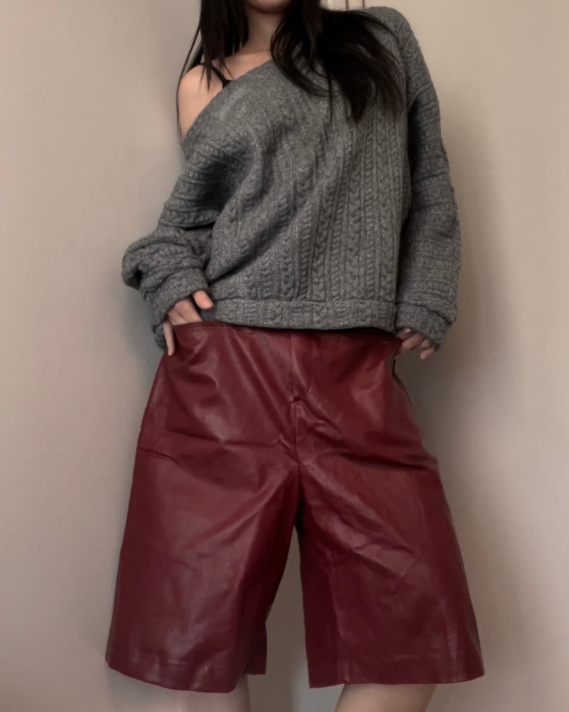 red leather bermuda pants 상품이미지4