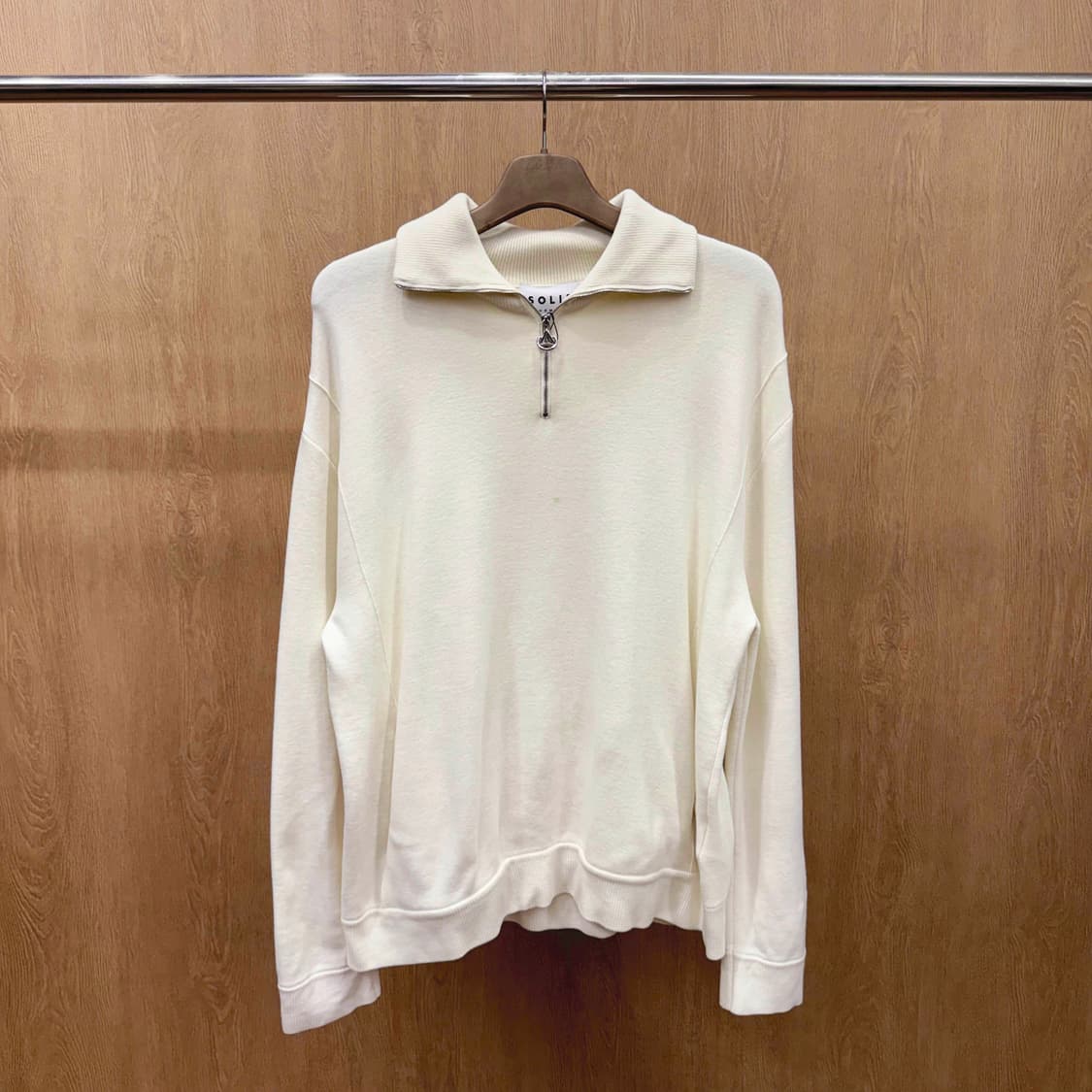 솔리드옴므 하프집업 카라 니트 긴팔 스웻 셔츠 오버핏 아이보리 상품이미지2