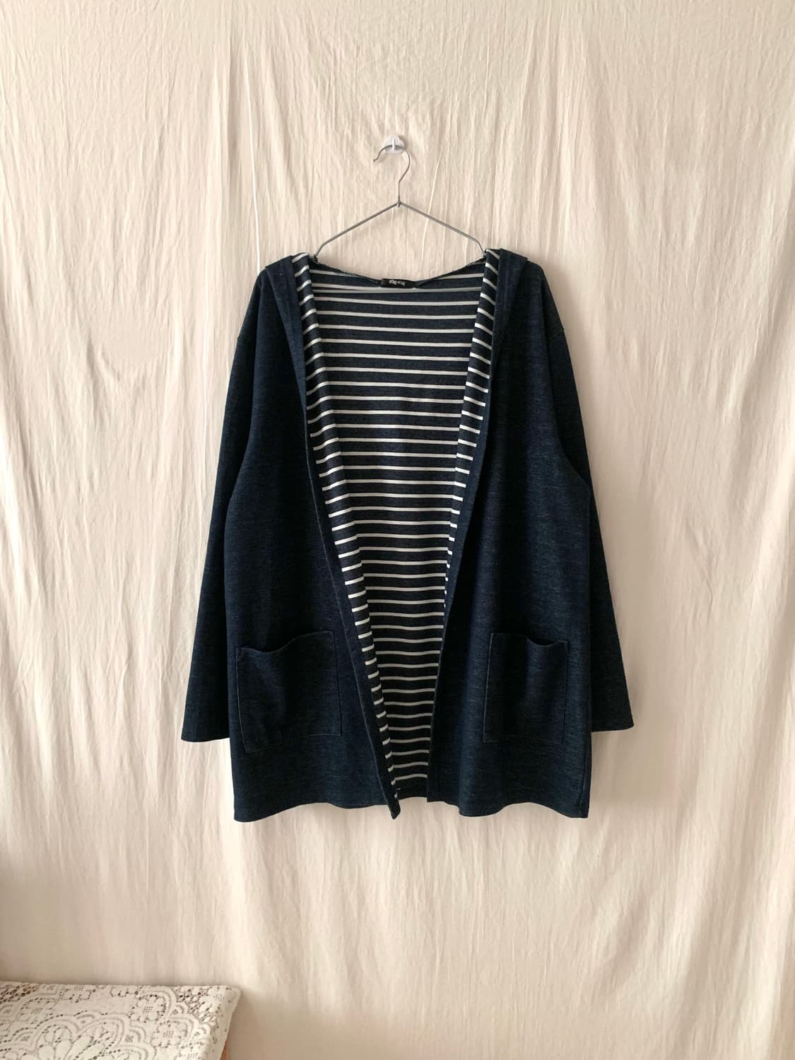 네이비 스트라이프 후드 가디건 상품이미지1