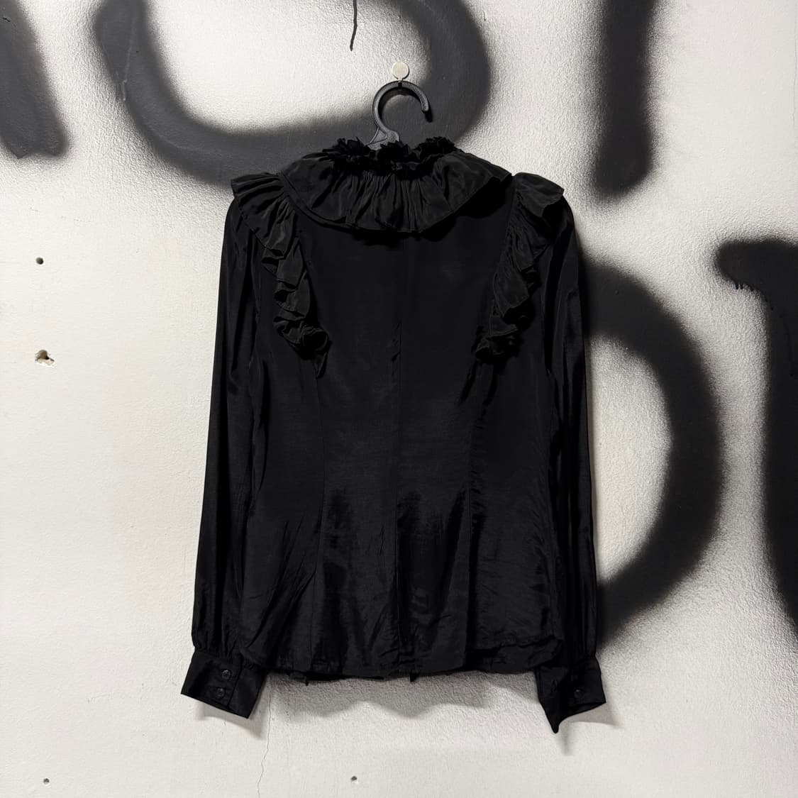 VTG 빈티지 긱시크 펑크 블랙 프릴 러플 디테일 셔츠 블라우스 상품이미지2