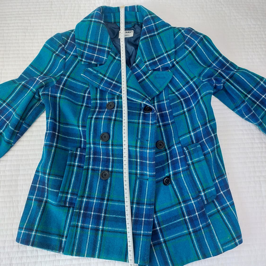 모리걸 너드 하구미 파랑 청록  체크 올드네이비 코트 더블코트 숏코트 상품이미지5