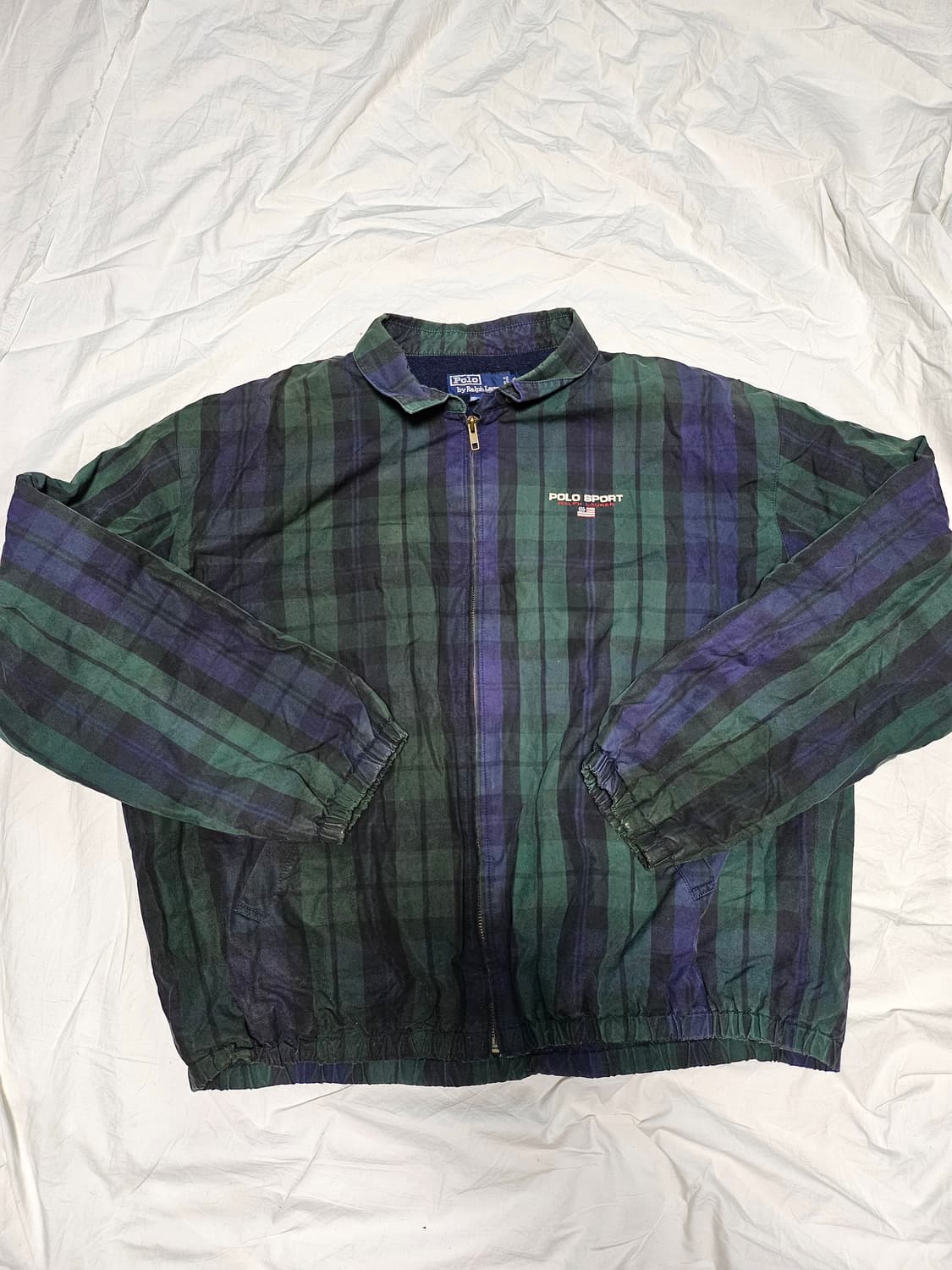 90s 폴로랄프로렌 스포츠 성조기 체크패턴 스윙탑 블루종 자켓 XL 상품이미지1