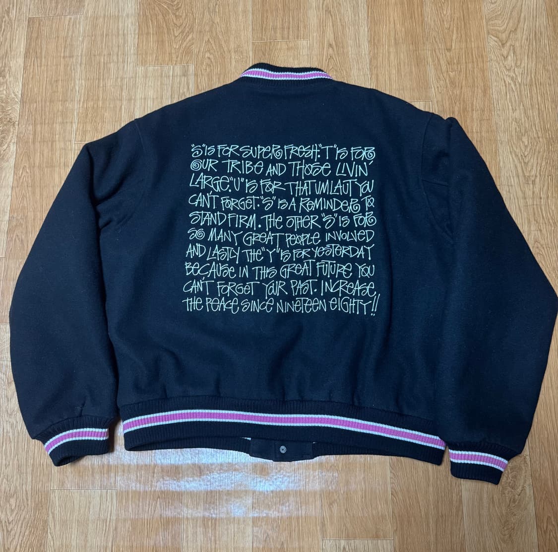 스투시 S 토크 멜튼 바시티 자켓 블랙 상품이미지2