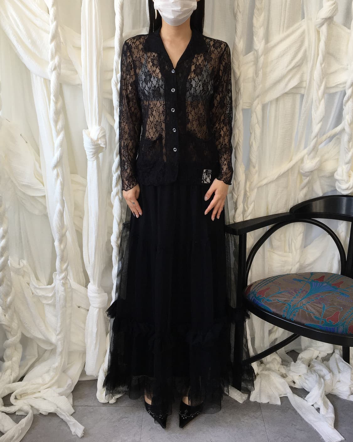 Frill layer point sha long skirt 상품이미지4