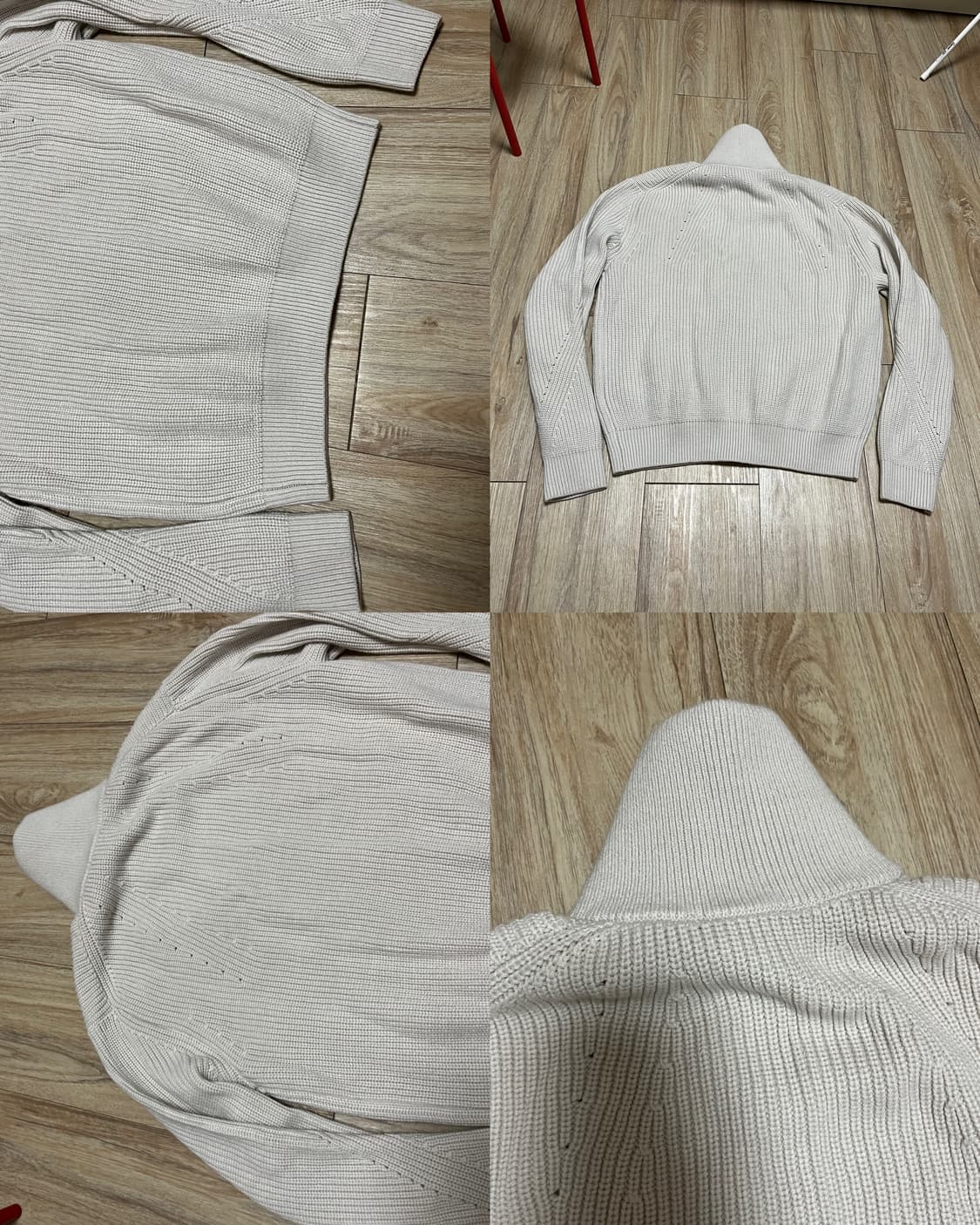 인템포무드 오블리크 라인 메리노 울 풀 집업_아몬드밀크 XL 상품이미지3