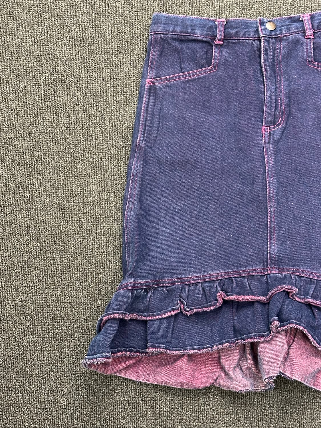 140)Kenzo vintage 프릴 자수 디테일 퍼플 데님 미니 스커트 상품이미지2