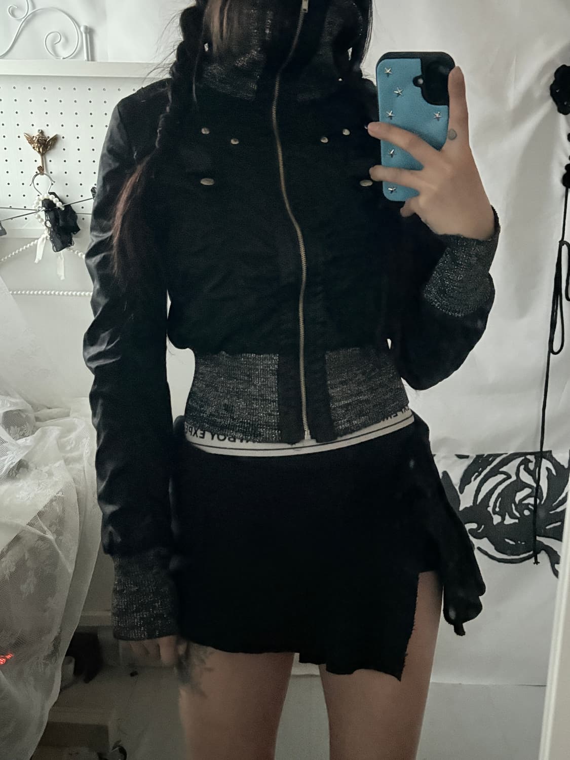 Black High-neck Shirring Eyelet Zipup 상품이미지6