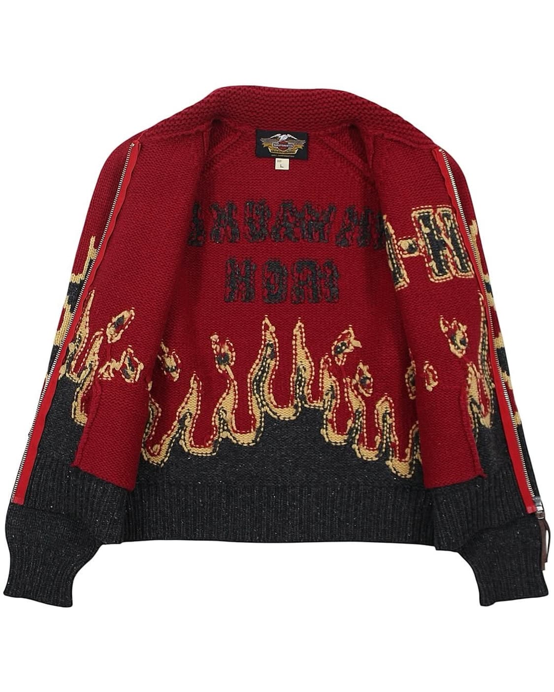 1990s 할리데이비슨 플레임 울 코위찬 집업 스웨터 빈티지 상품이미지3