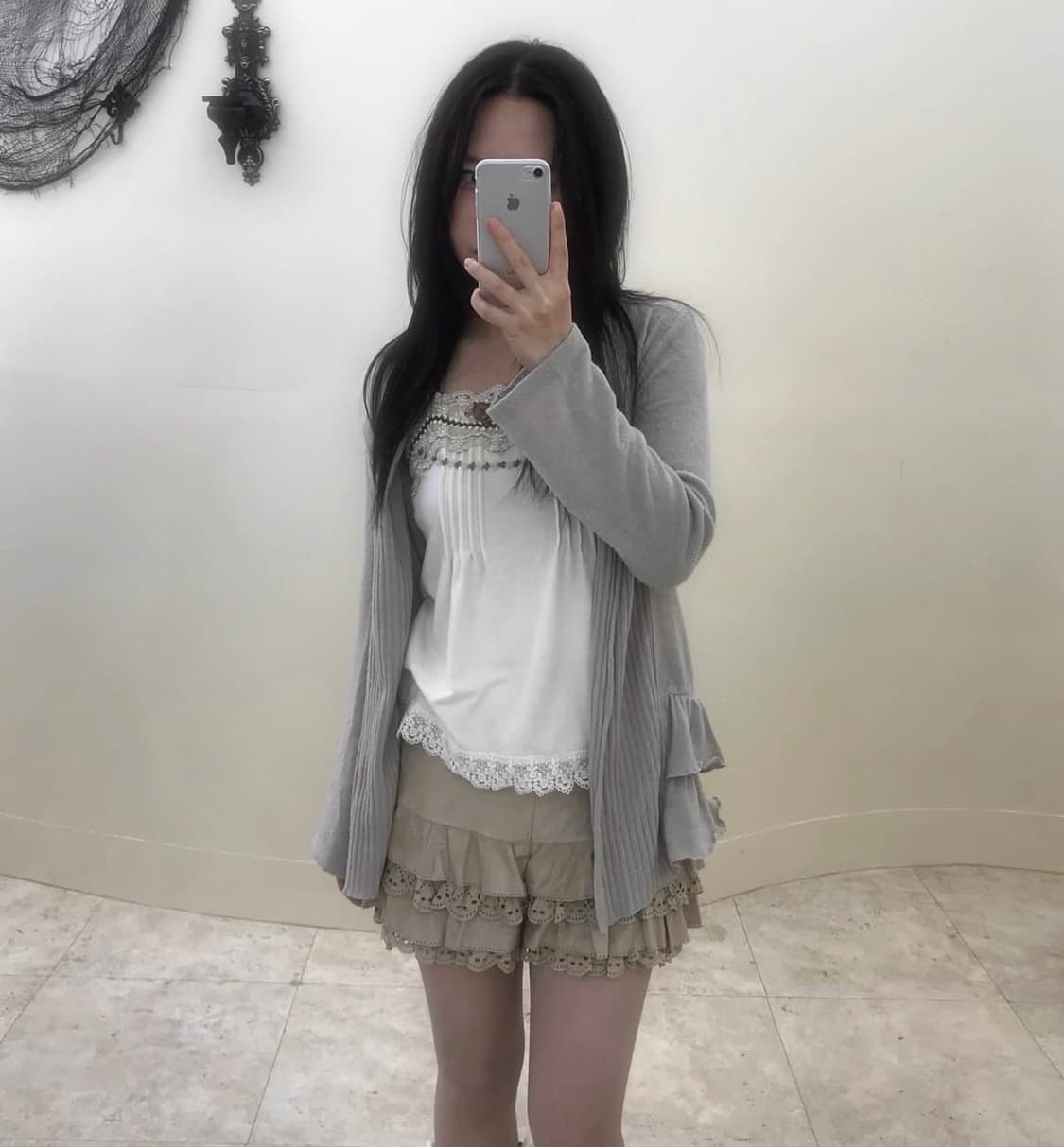 베이지 백프릴 오픈 가디건 상품이미지4