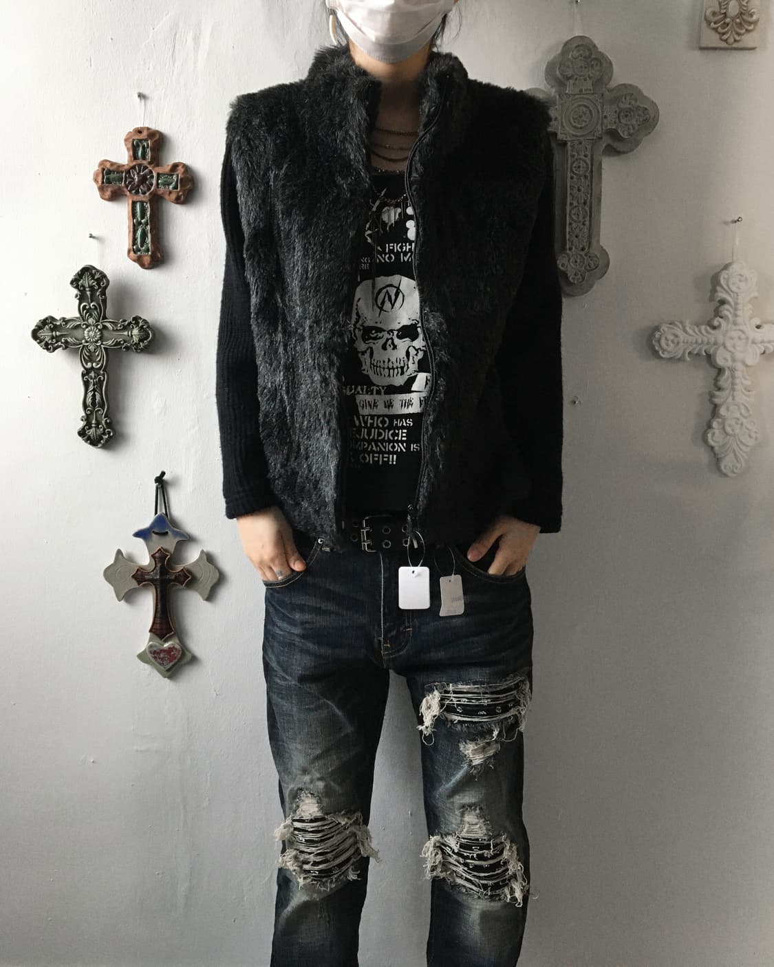 Fake fur layered knit zip up 상품이미지5