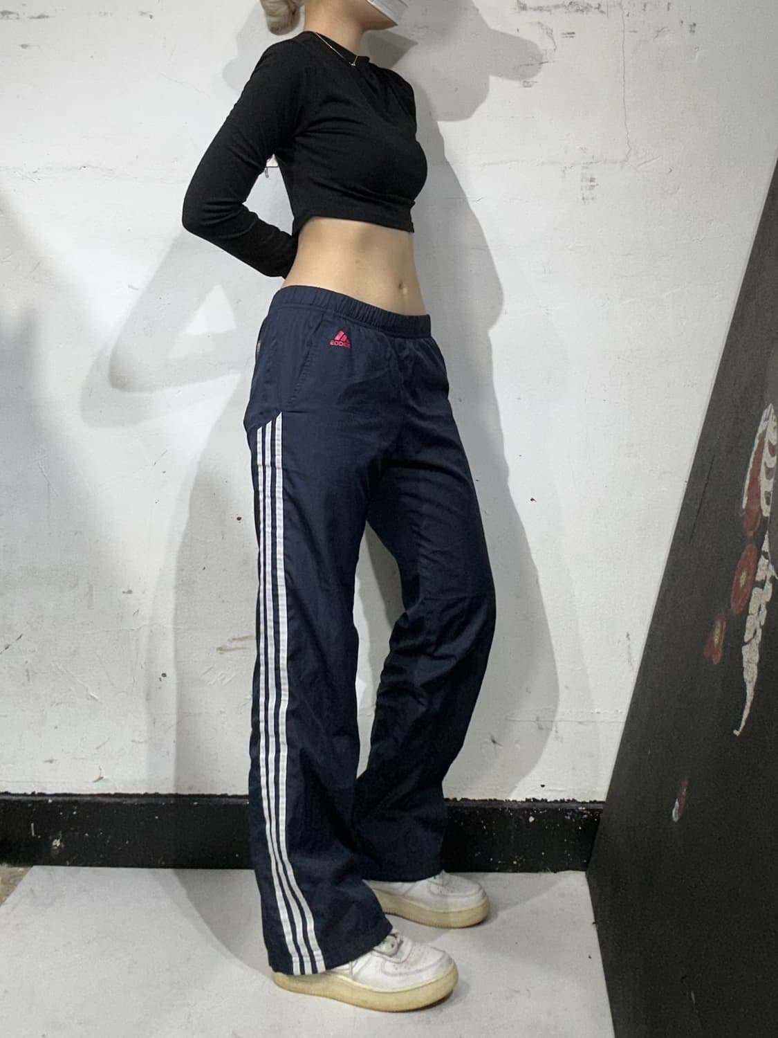 아디다스 핑크 로고 네이비 화이트 삼선 트레이닝 바지 트랙 팬츠 S 상품이미지1