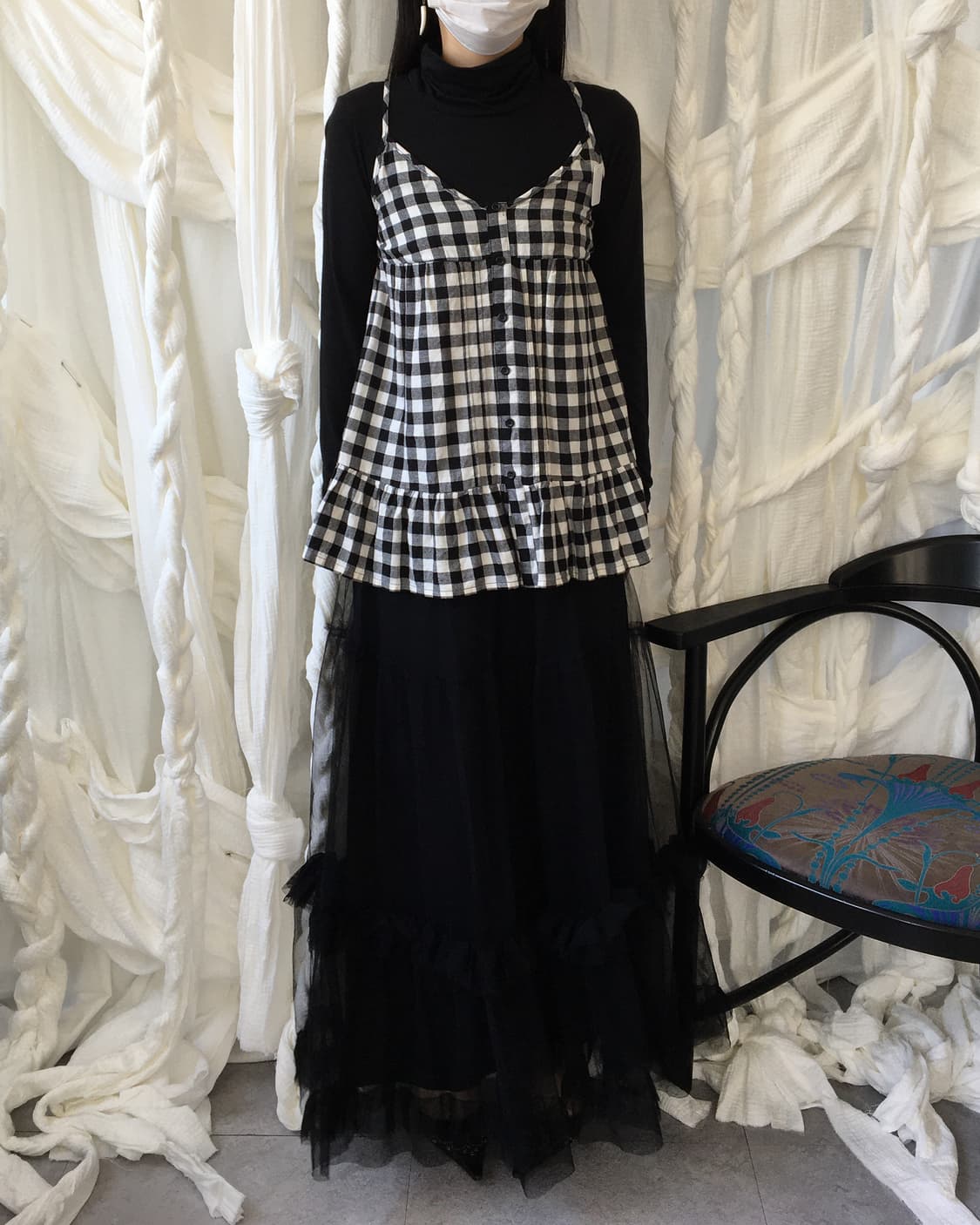 Check pattern sleeveless layered high ne 상품이미지7