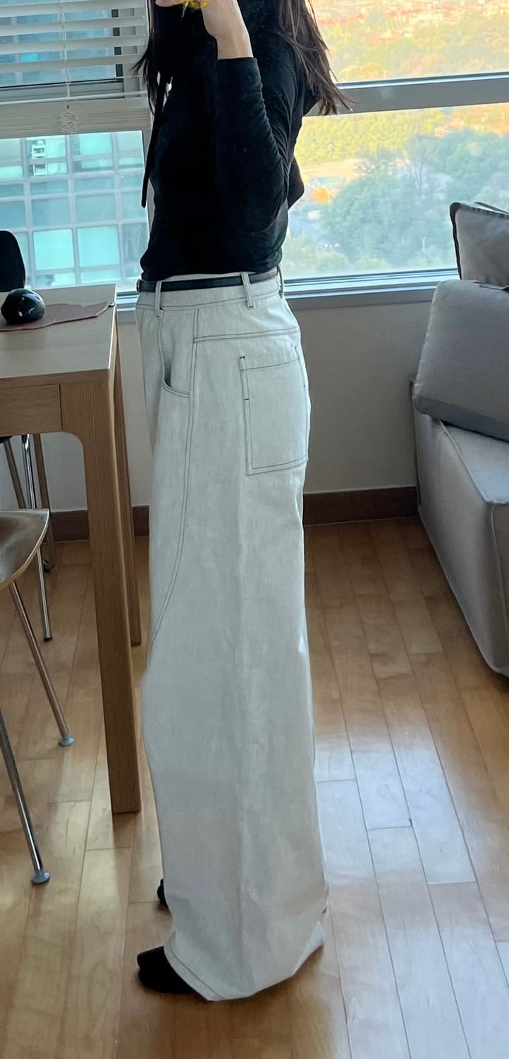 에핑글러 와이드 데님팬츠 S 화이트 그레이 상품이미지3