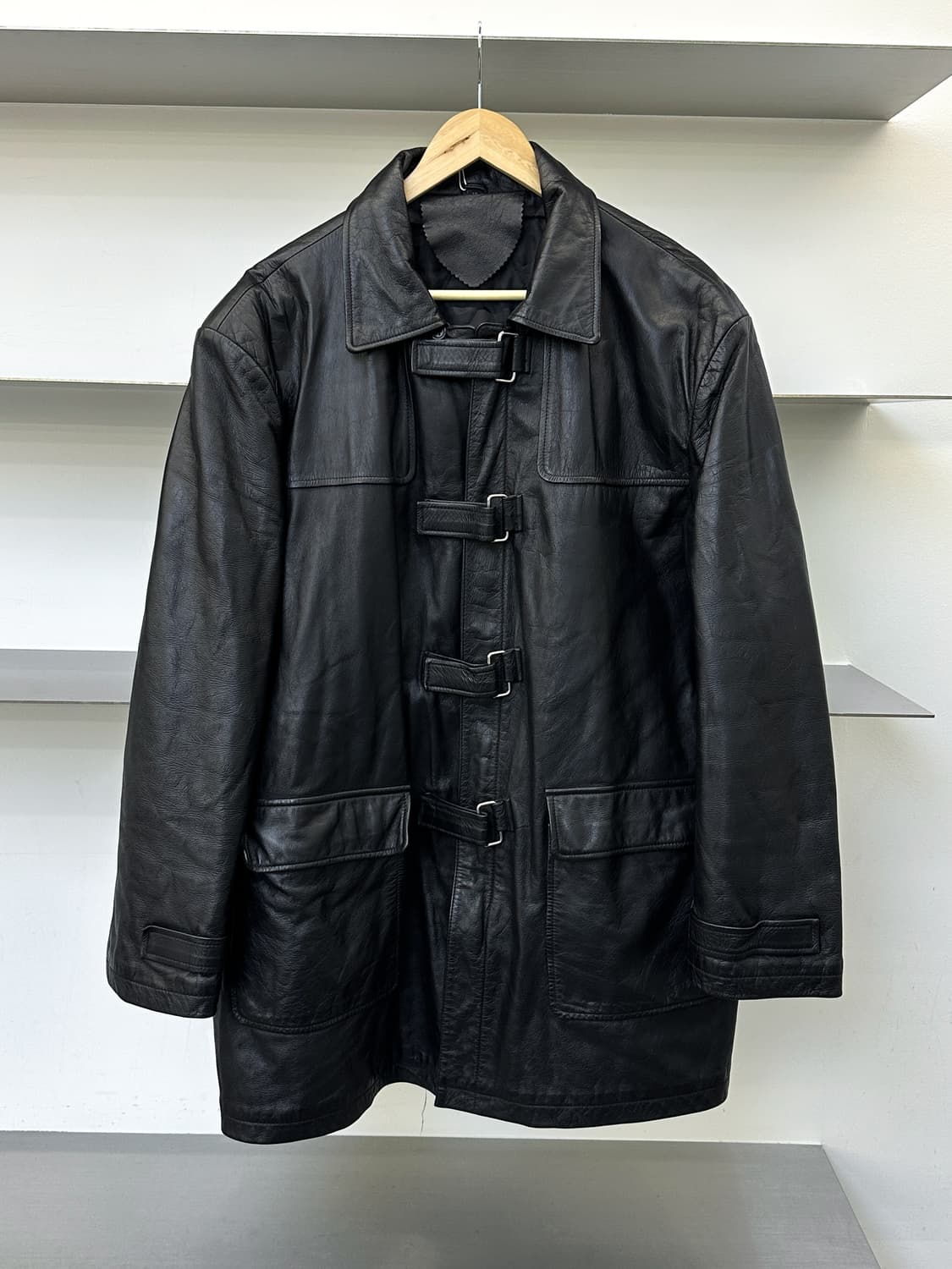 빈티지 90s 카우 레더 버클 코트 상품이미지1