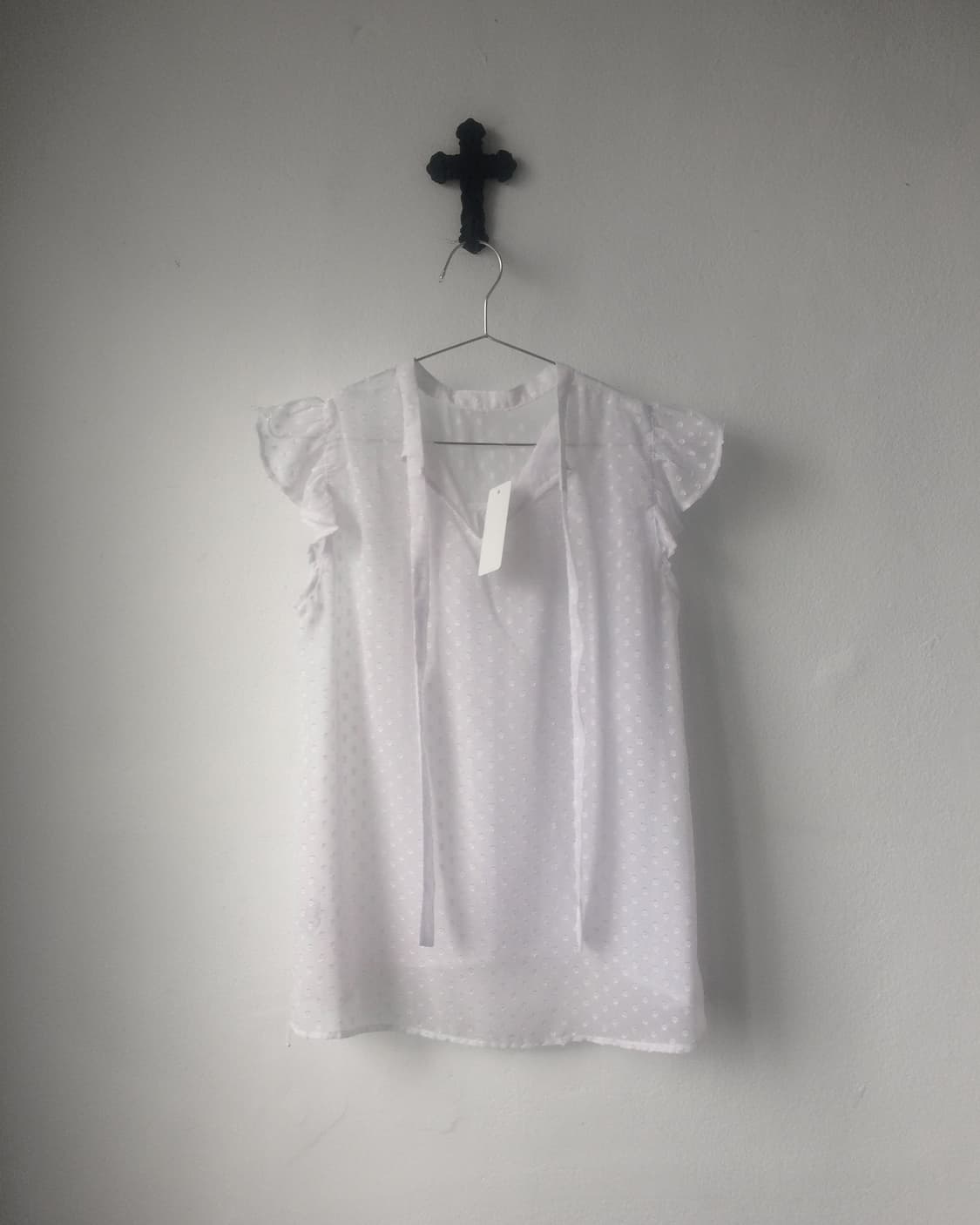 Dot pattern tied see through blouse 상품이미지2