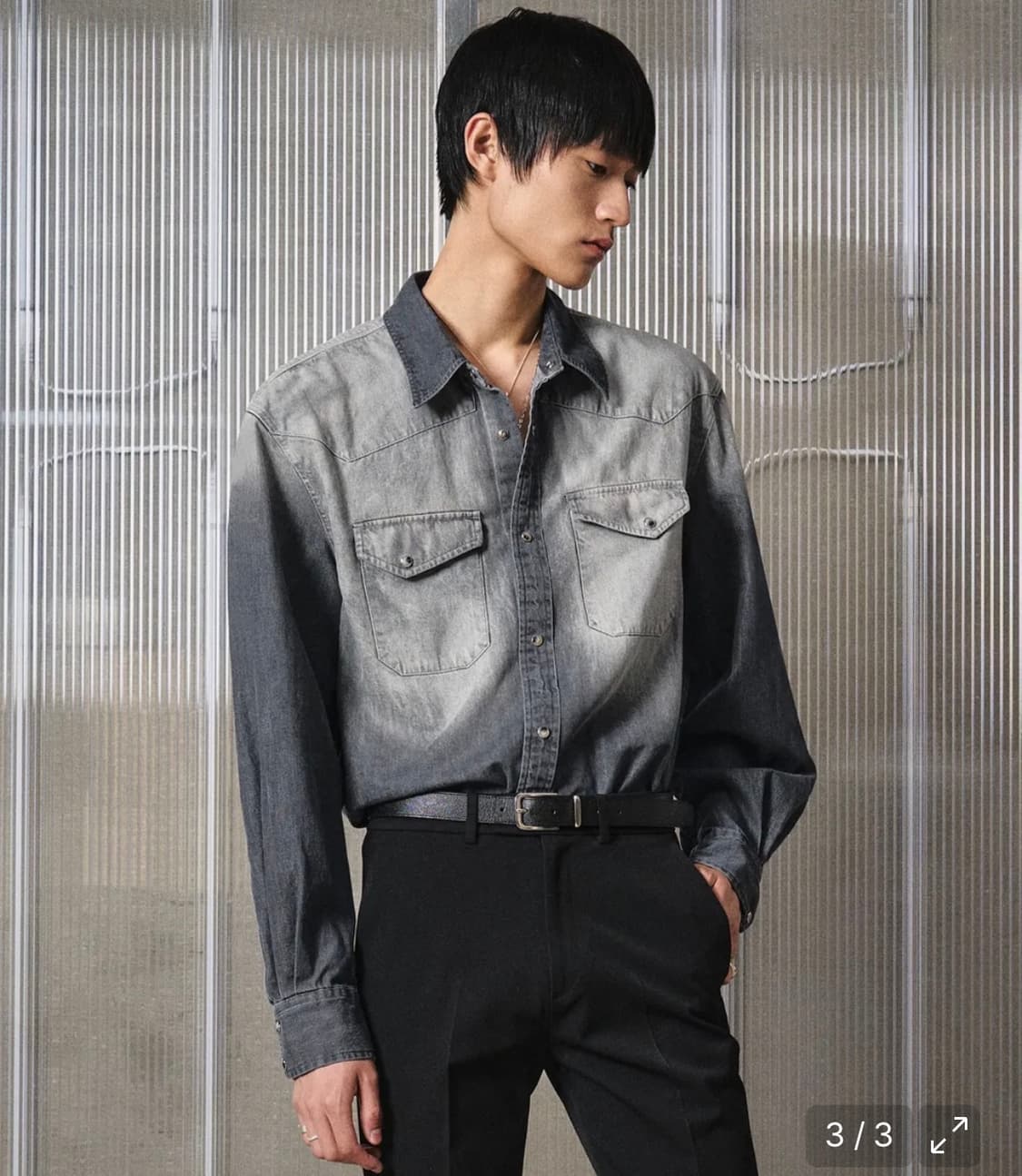 엘무드 테리 데님 셔츠 실버블랙  상품이미지2