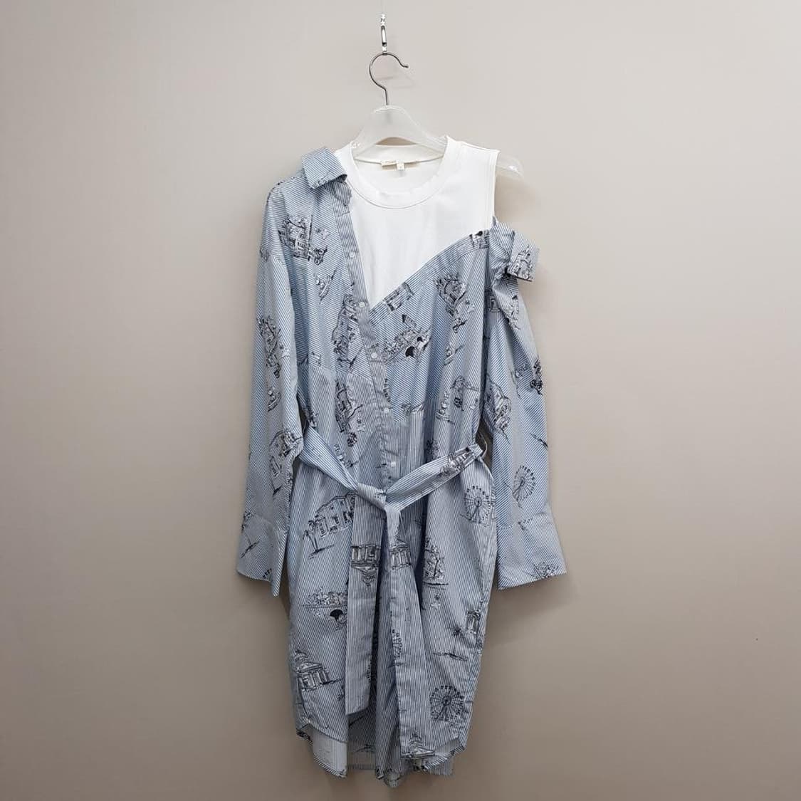 마쥬 maje 오프숄더 스트라이프 프린트 셔츠 원피스 1사이즈 상품이미지2