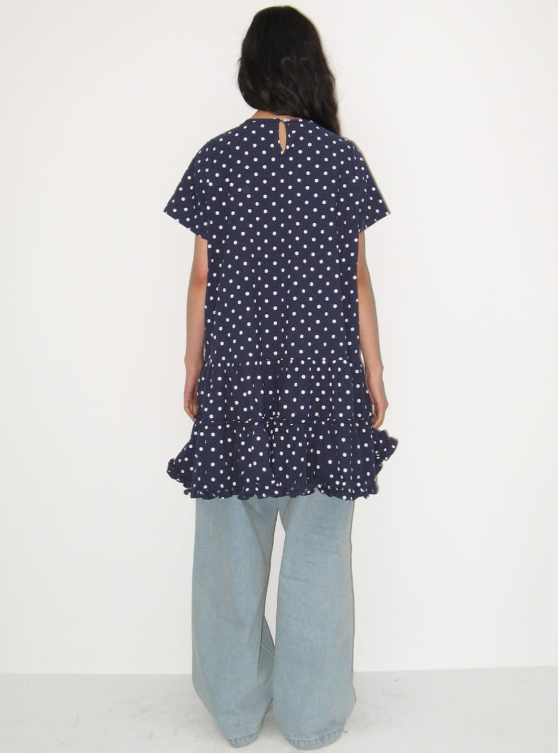 FRILL SHORT SLEEVE ONEPIECE DRESS NAVY 상품이미지3