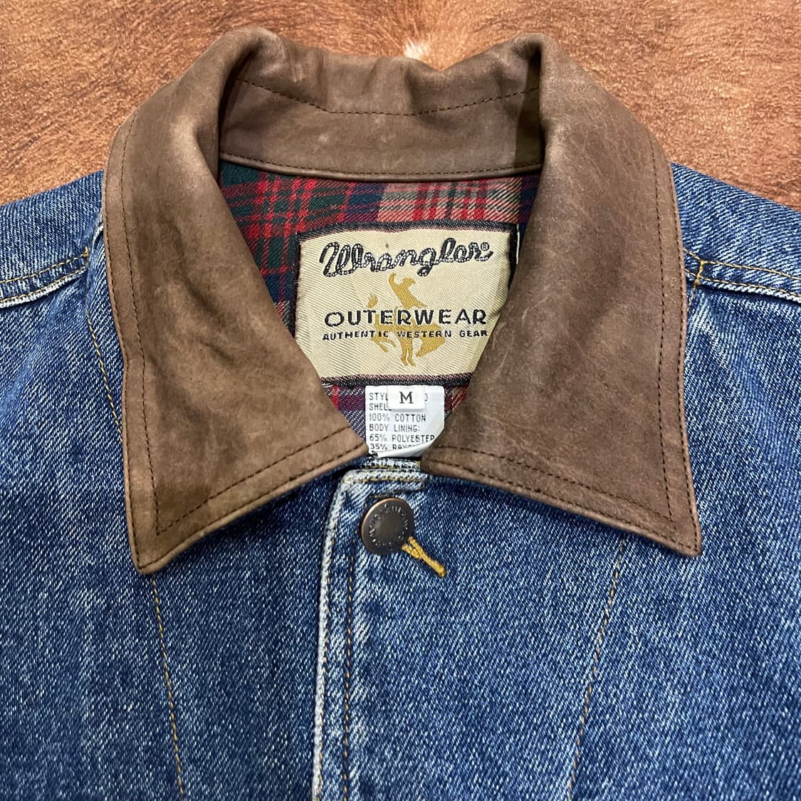90's 랭글러 레더 카라 체크 라이닝 데님 상품이미지3