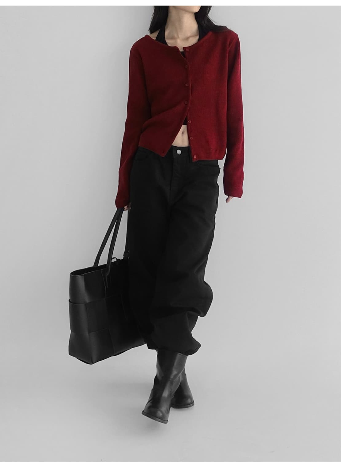 매니크 로셀 베이직 라운드넥 긴소매 가디건 레드 FREE 상품이미지2