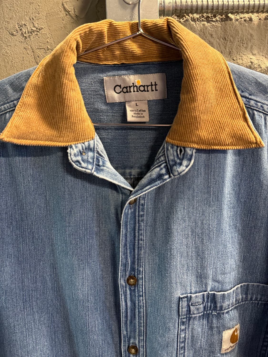 칼하트 Carhartt 데님 워크 셔츠 코듀로이 카라 블루 L 상품이미지4