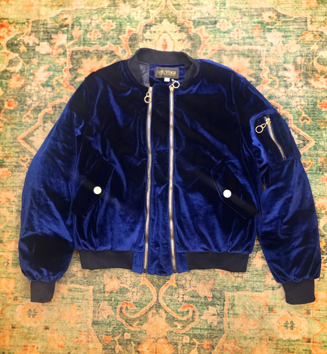 SHUYUGE 블루 벨벳 봄버 재킷 상품이미지1