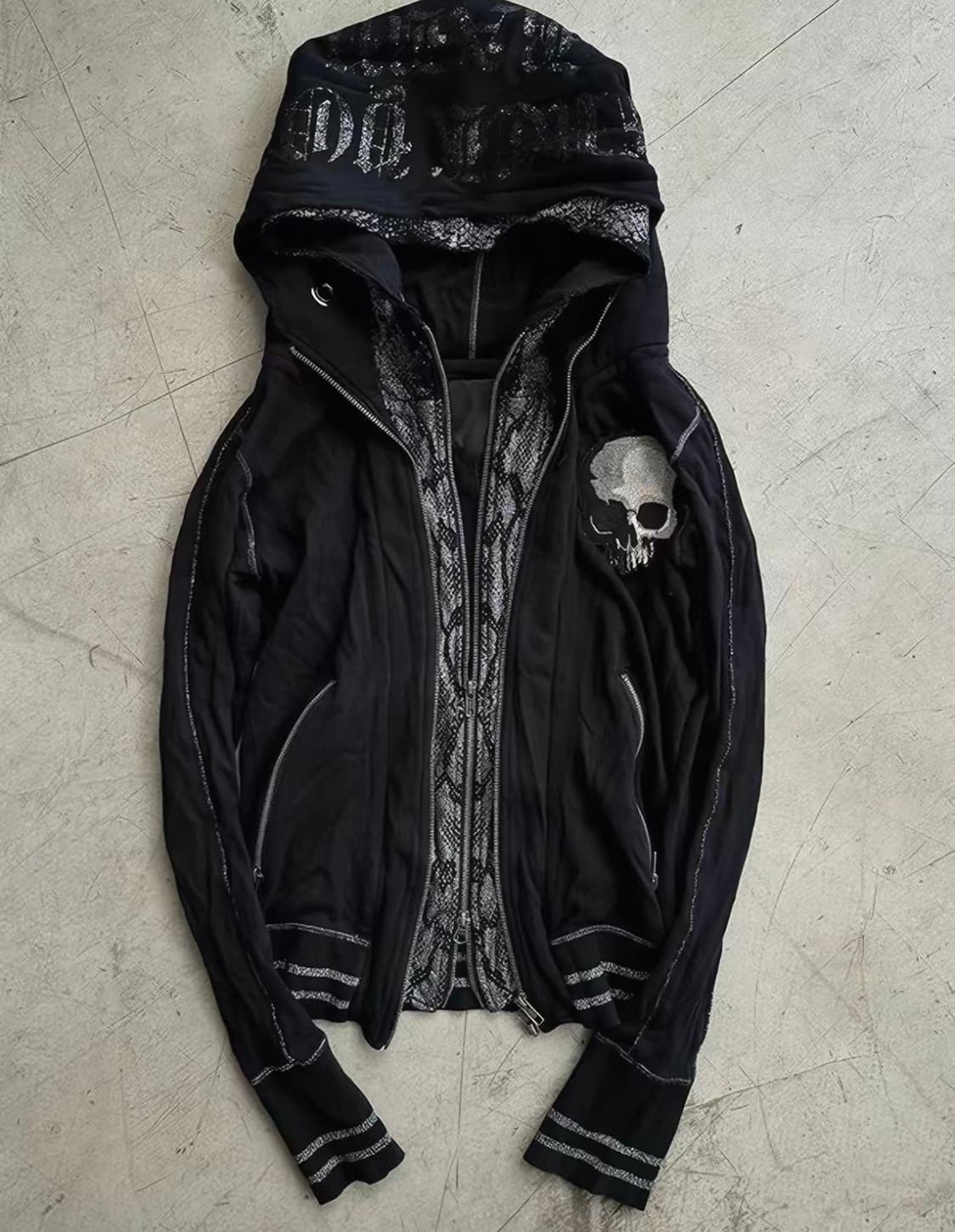Retro American Skull Zip Hoodie 상품이미지1